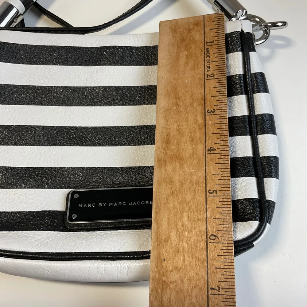 Marc by Marc Jacobs Black White Striped Leather Crossbody Top Handle Bag
